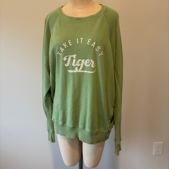 Aerie Take It Easy Tiger Green Oversized Women's Sweatshirt - Picture 1 of 9